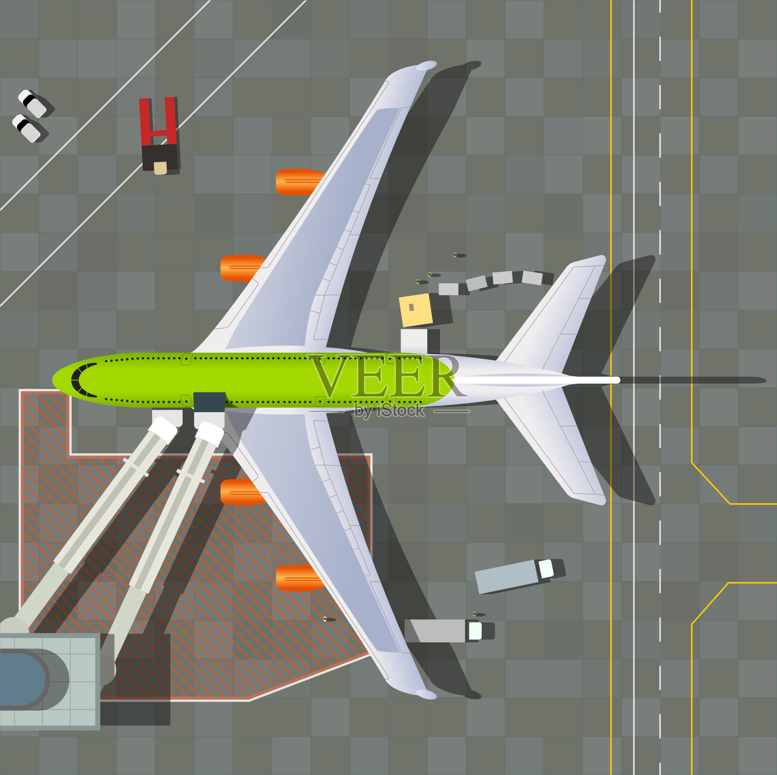 飞机起飞前插画图片素材