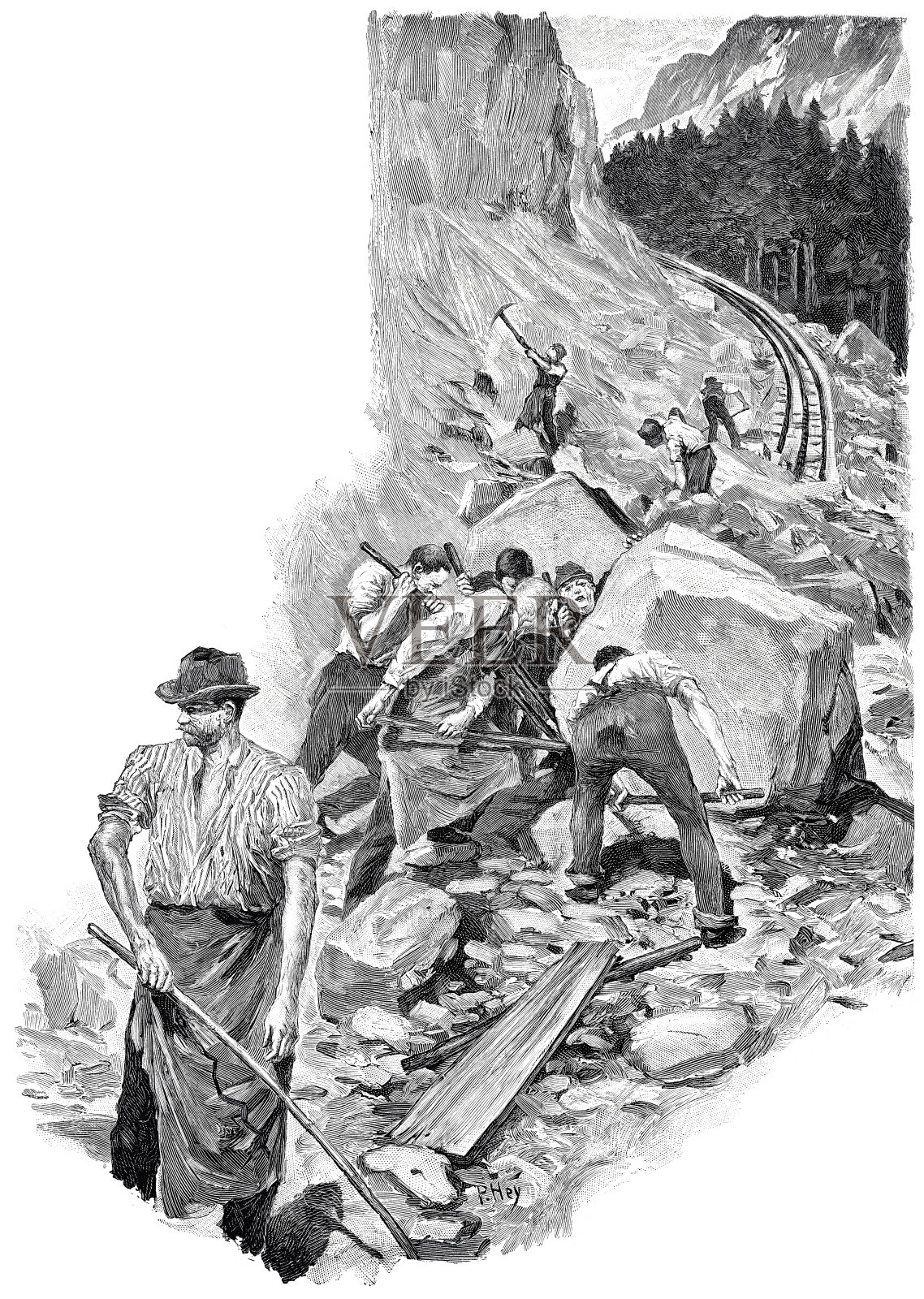 在瑞士皮拉图斯修建一条山区铁路插画图片素材