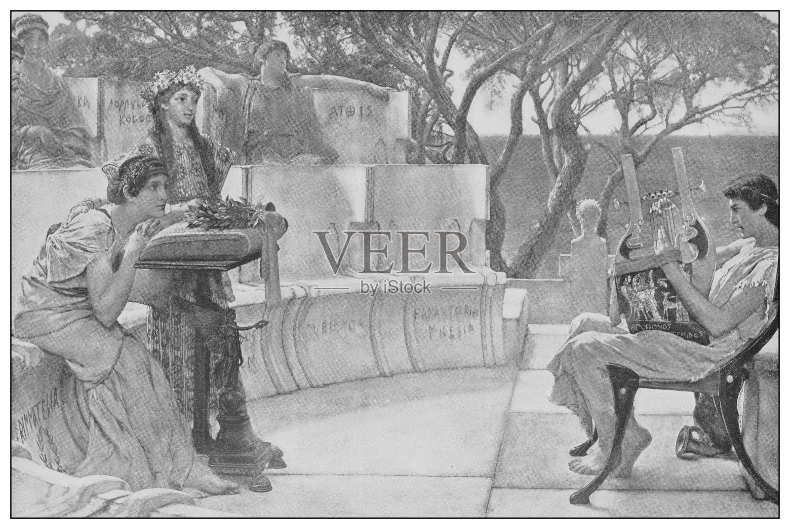 19世纪的古董名画:阿尔玛-塔德玛的萨福插画图片素材