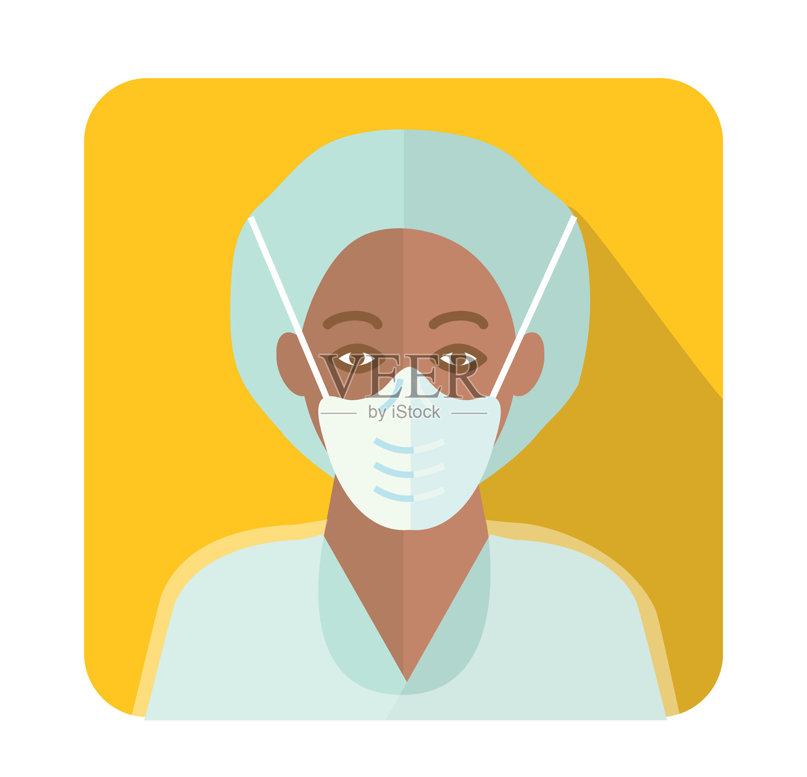 感冒和流感病毒医护人员戴口罩和医疗袍图标插画图片素材