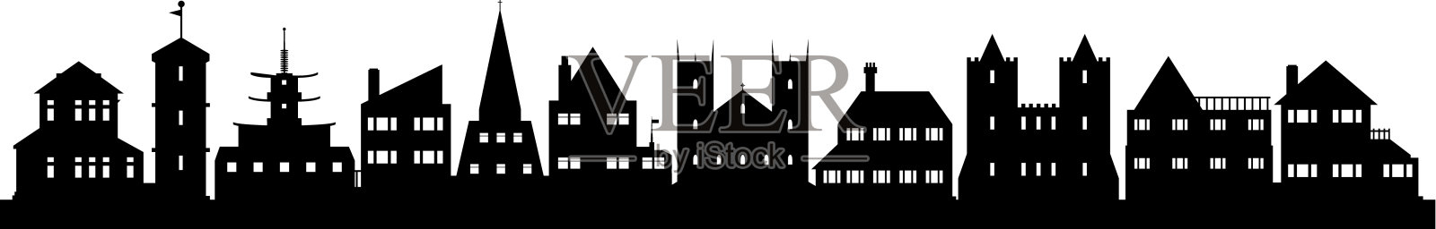 城镇(每座建筑都是独立和可移动的)插画图片素材