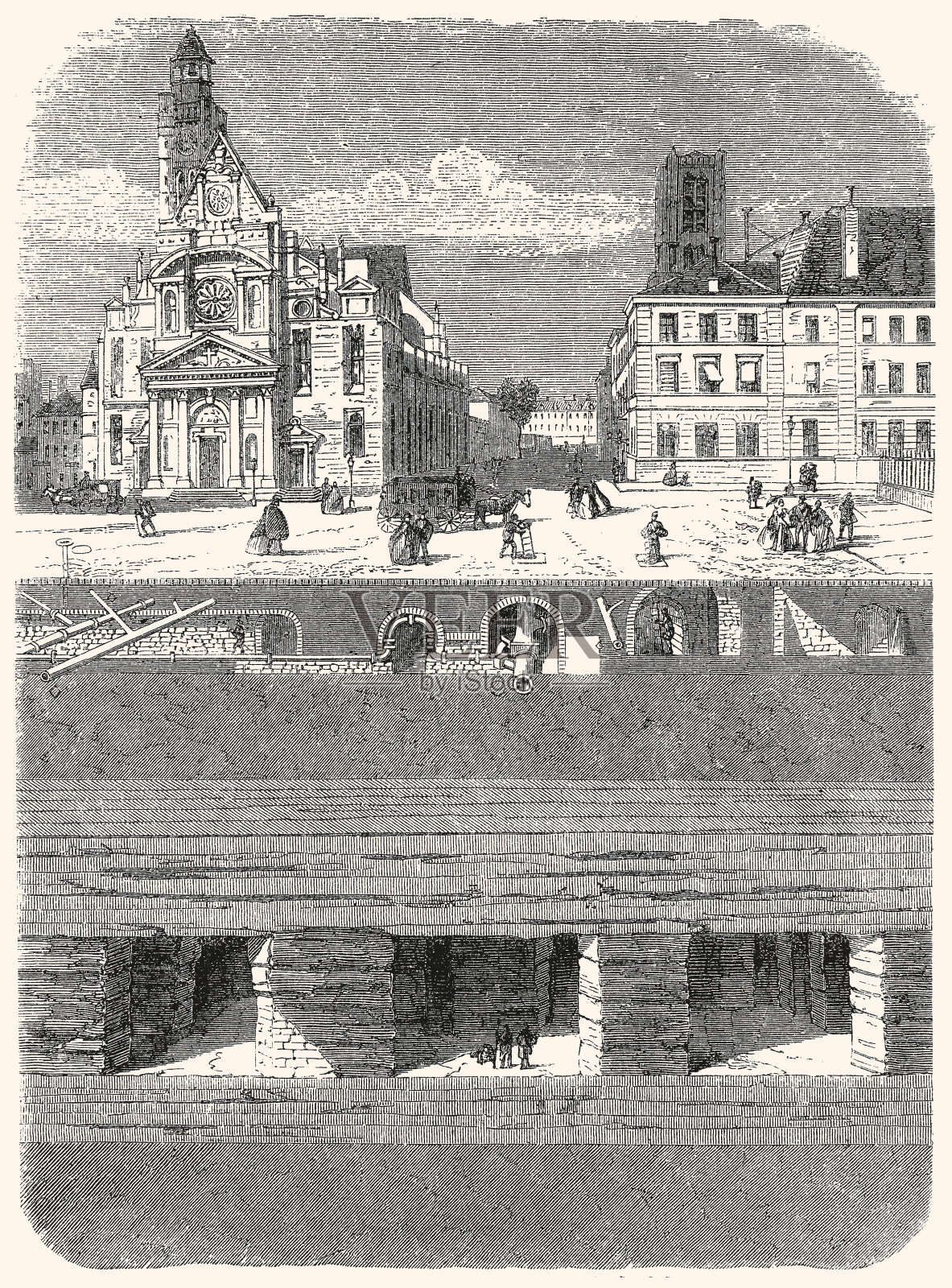 巴黎的地下，法国，19世纪插画图片素材