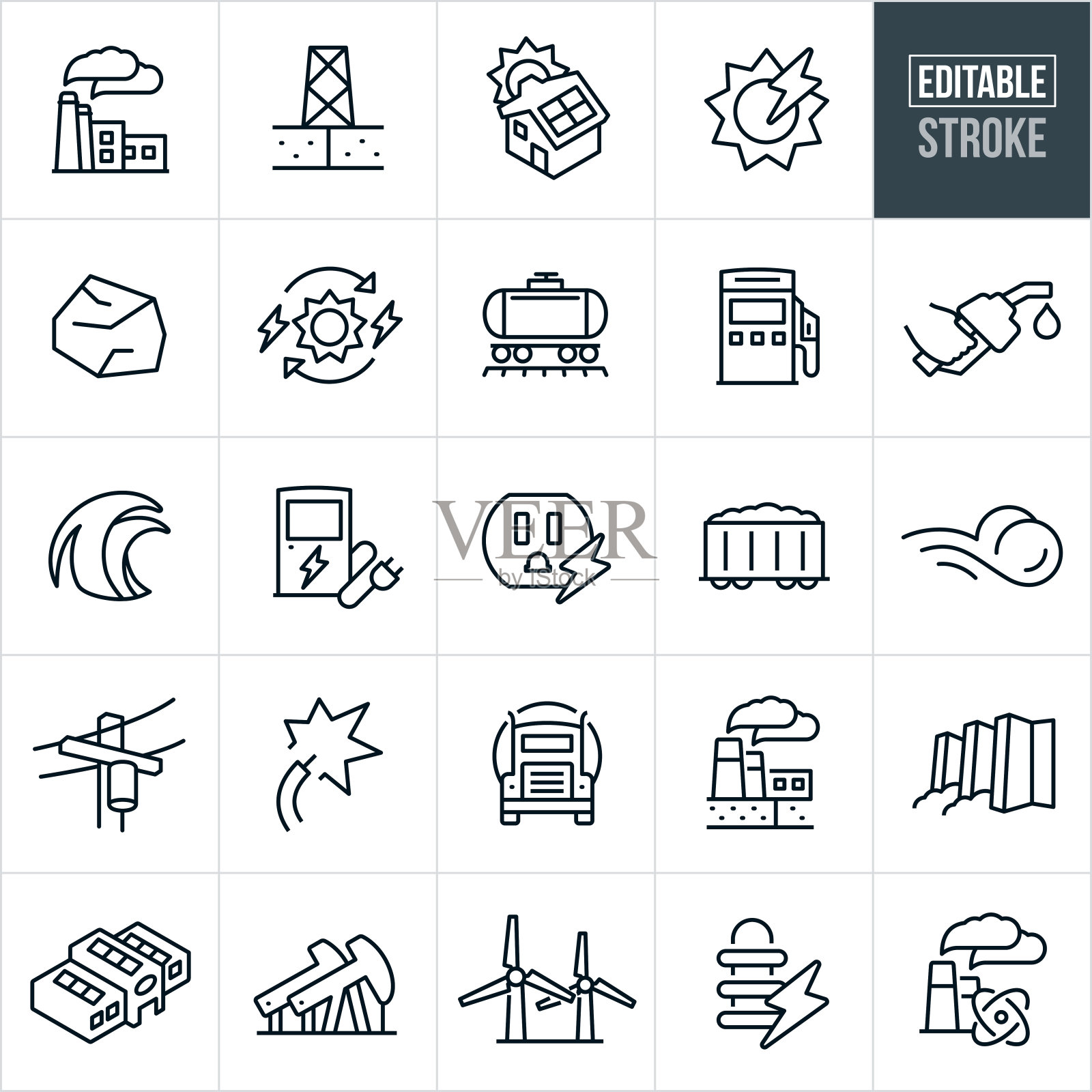 燃料和能源细线图标-可编辑的笔触图标素材