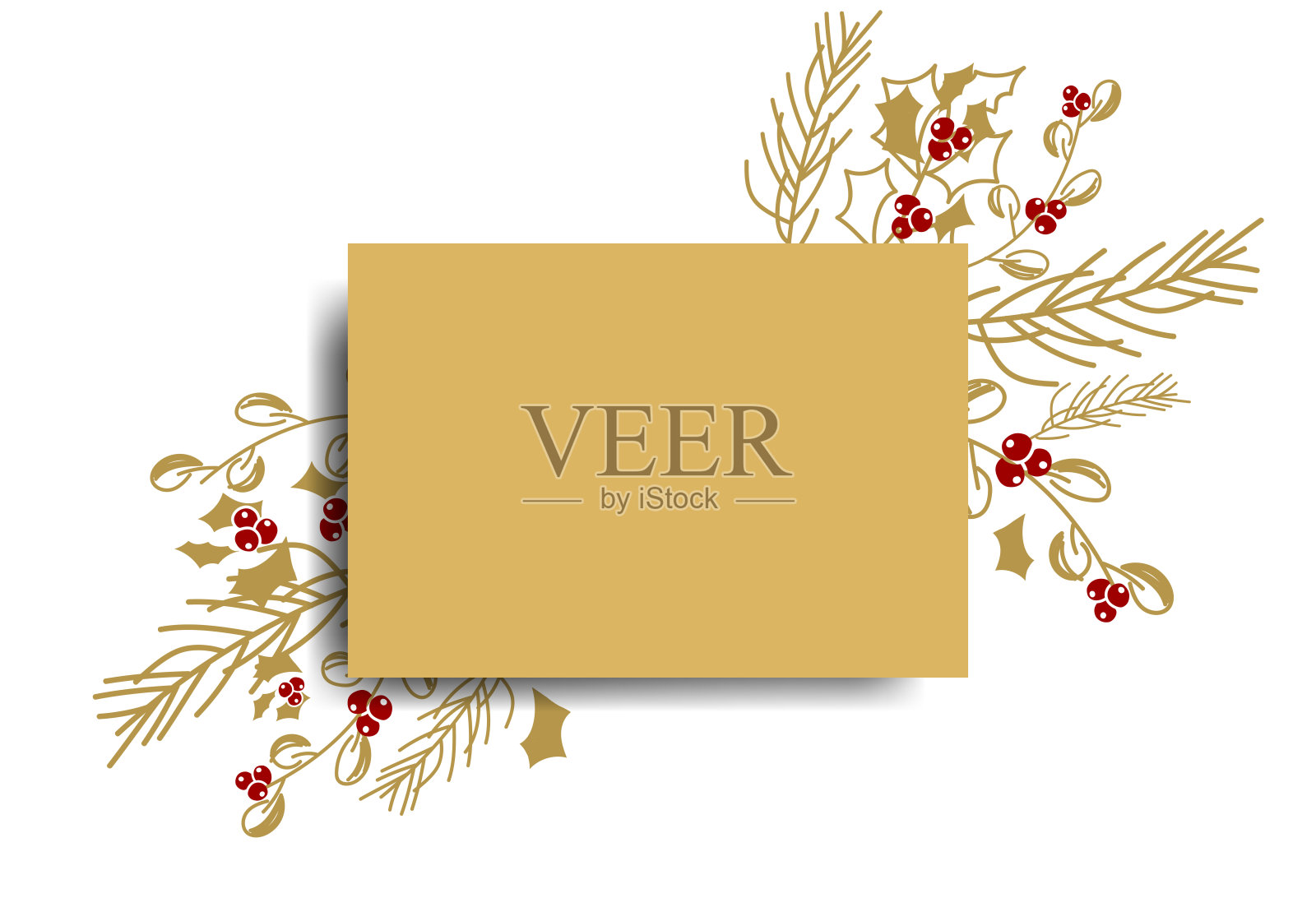 向量。圣诞快乐和新年快乐花卉背景，复制空间为您的文字。乡村水平模板圣诞卡，婚礼邀请，派对邀请。手绘草图。插画图片素材