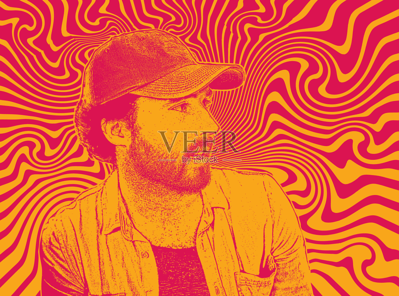 帅气的潮男，有着迷幻背景插画图片素材