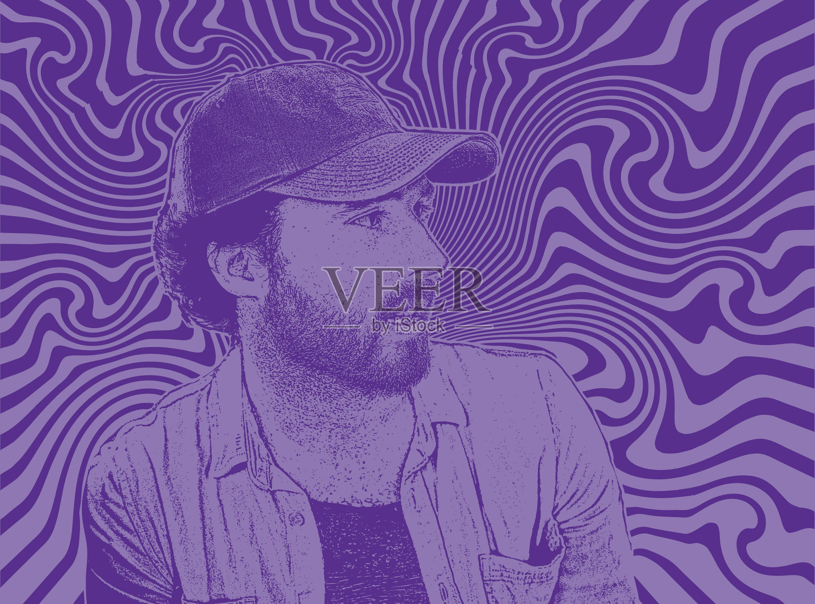 帅气的潮男，有着迷幻背景插画图片素材