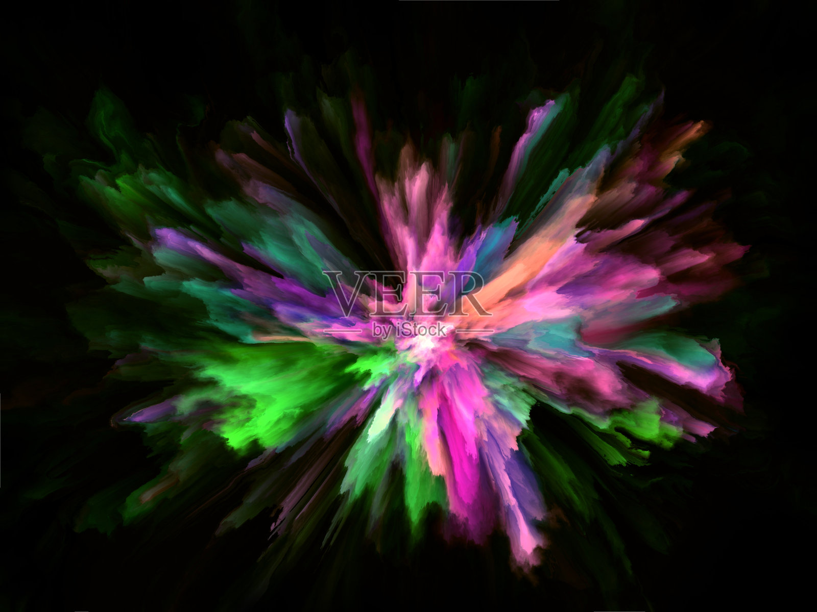 彩色彩虹胡里漆彩色粉末爆炸孤立黑色背景插画图片素材