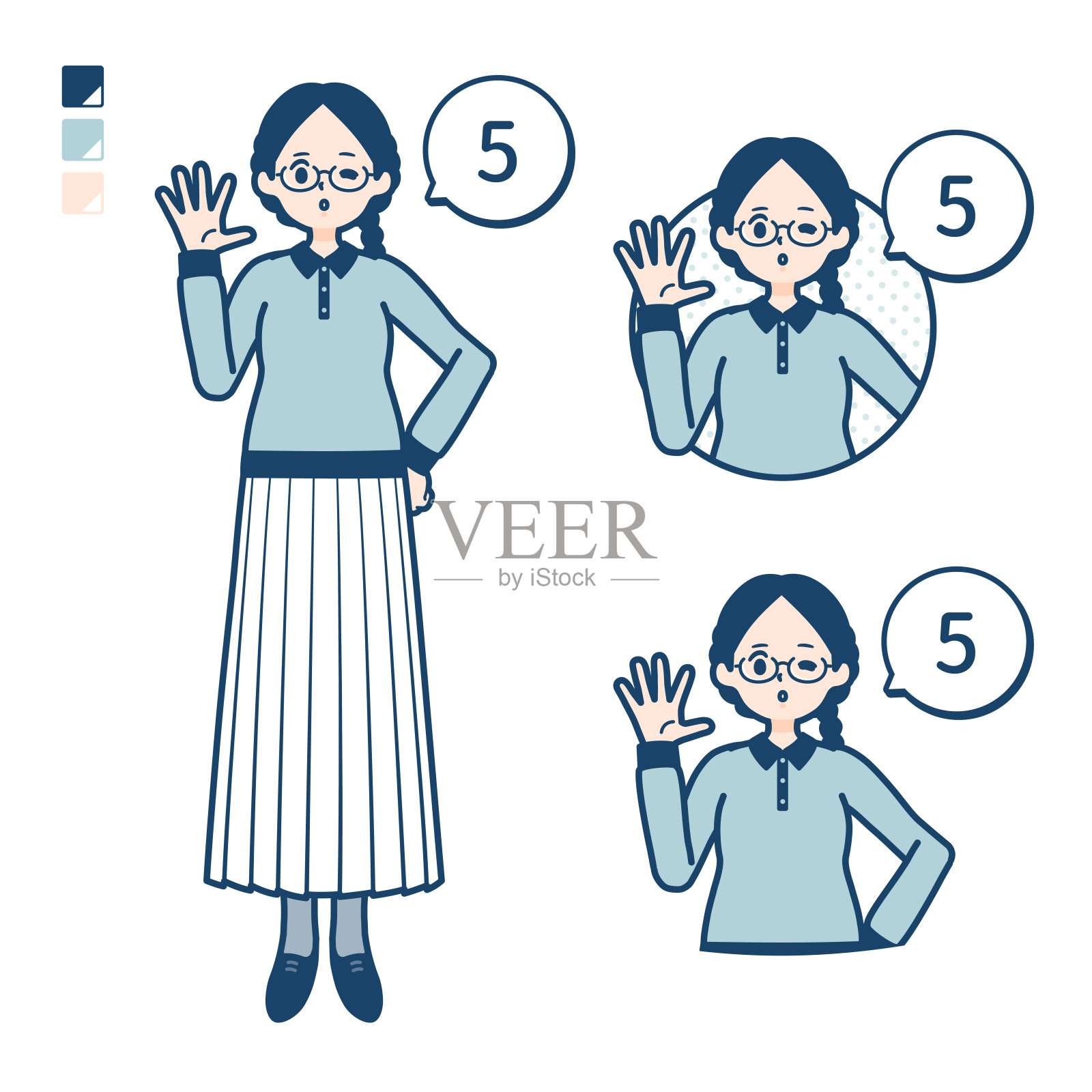 一个年轻的女人与眼镜计数为5图像插画图片素材