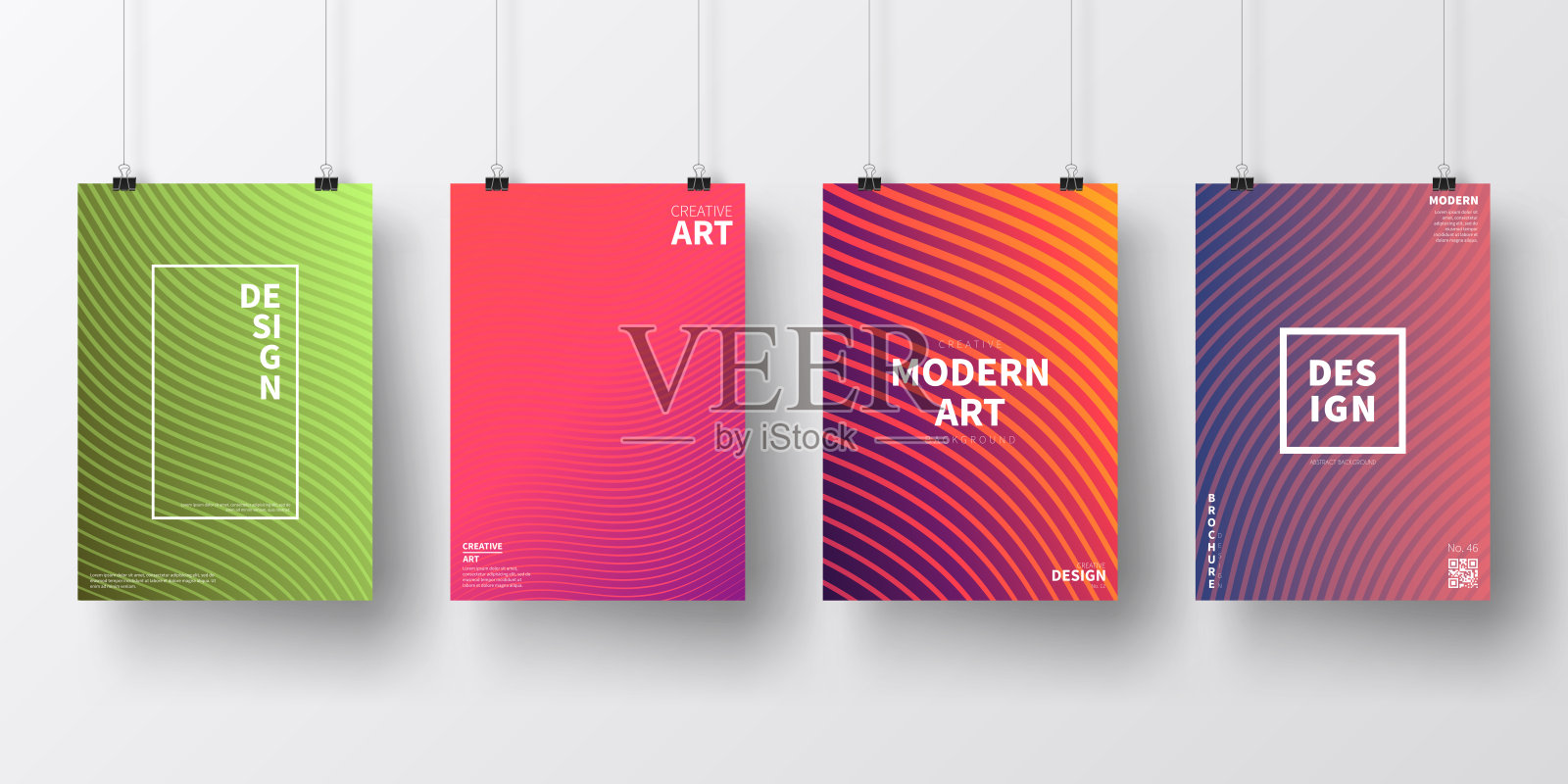 海报与彩色几何设计，孤立在白色背景插画图片素材