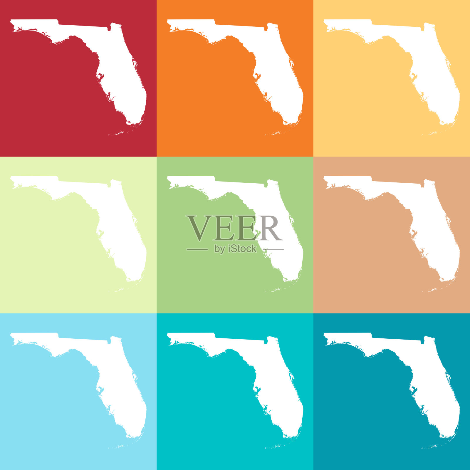 矢量佛罗里达，美国地图在海滩的颜色插画图片素材