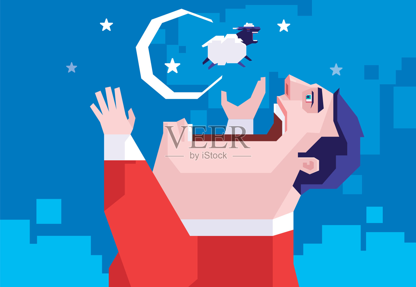 失眠的人追逐尖叫的羊插画图片素材