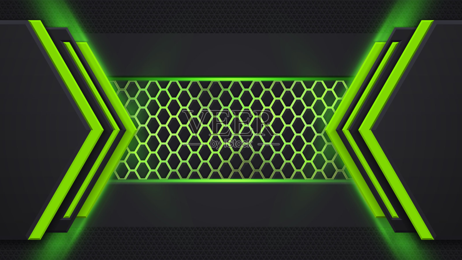 布局设计技术。绿色和黑色对比抽象技术背景。绿色背光。企业设计向量。插画图片素材
