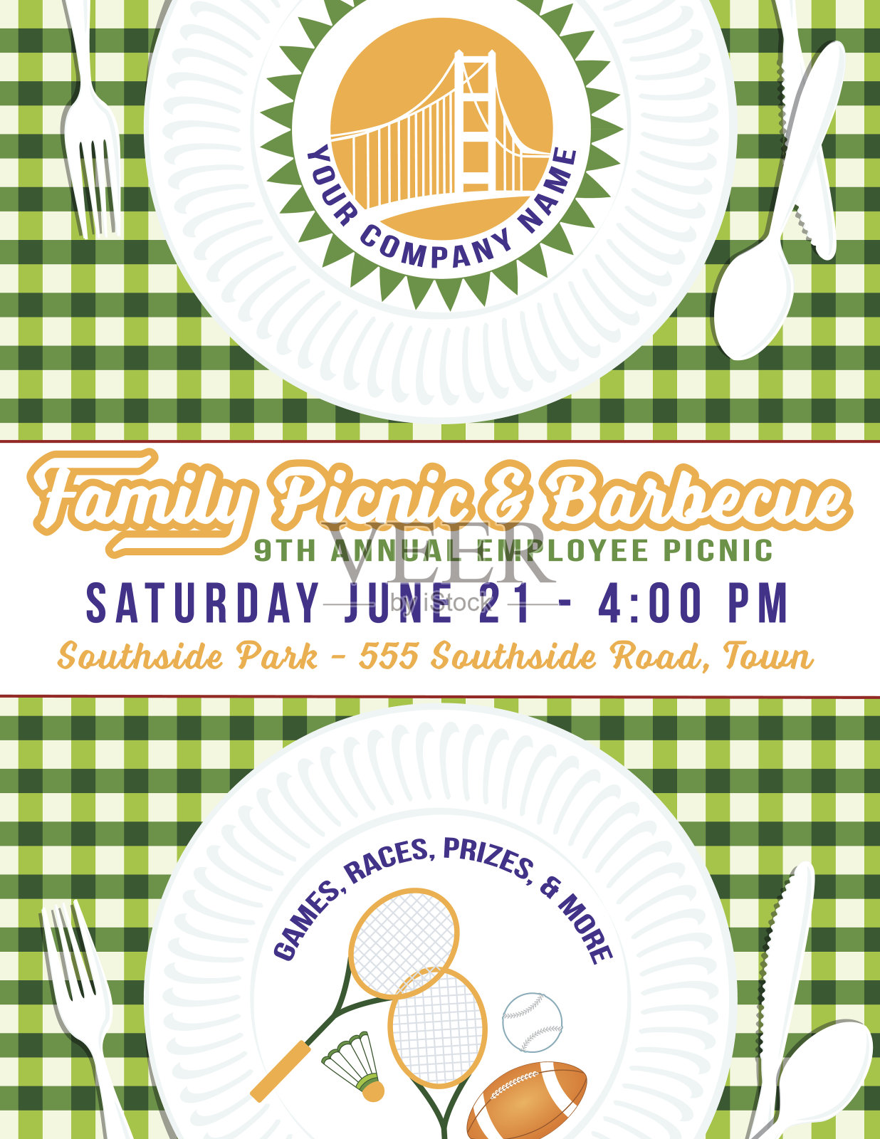 公司野餐和烧烤纸板海报模板红色设计模板素材