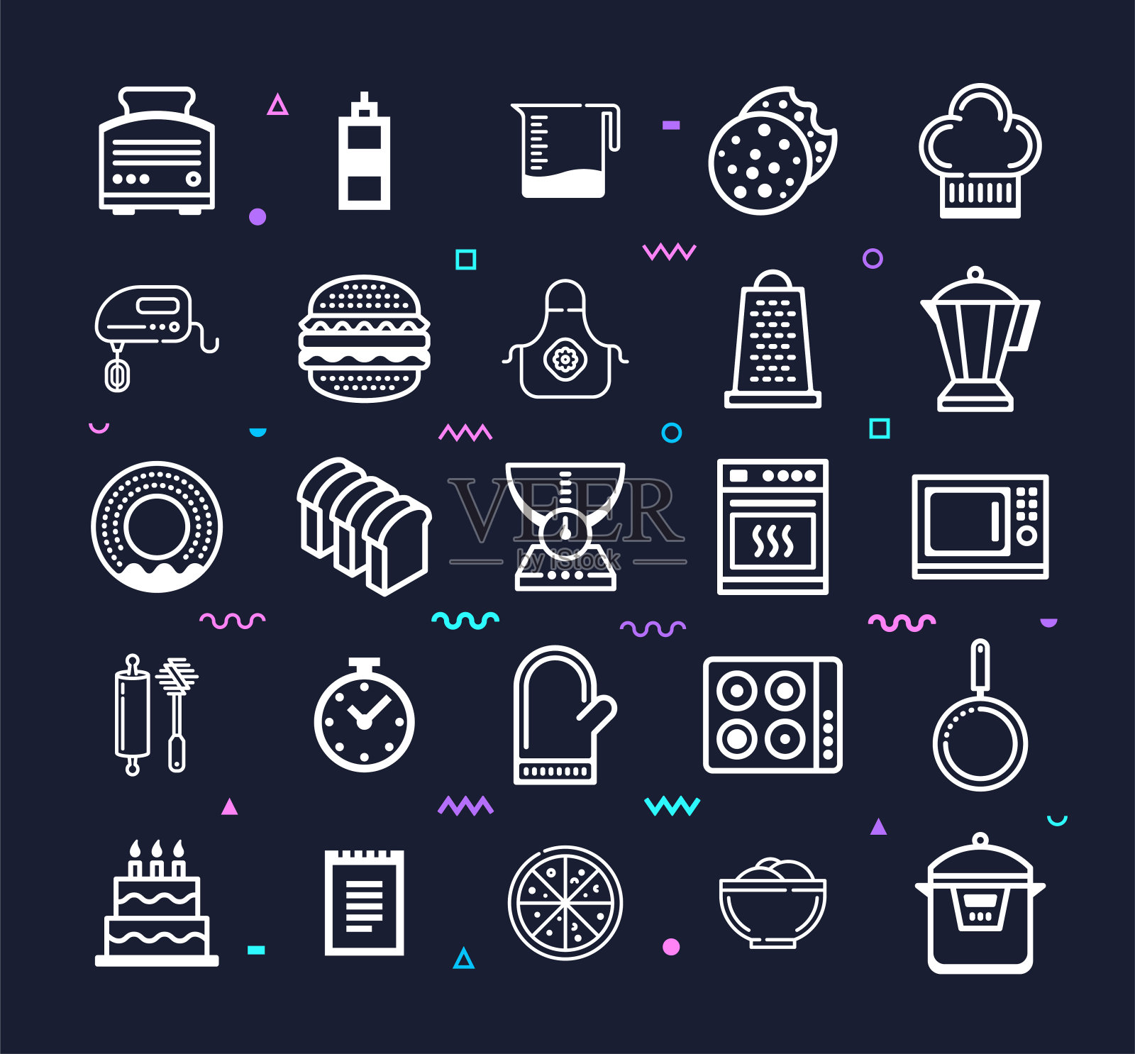 糕点糕点和烘焙艺术线风格矢量图标集图标素材