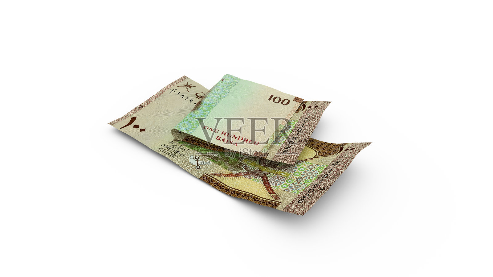 双阿曼里亚尔的3D渲染笔记孤立的白色背景照片摄影图片