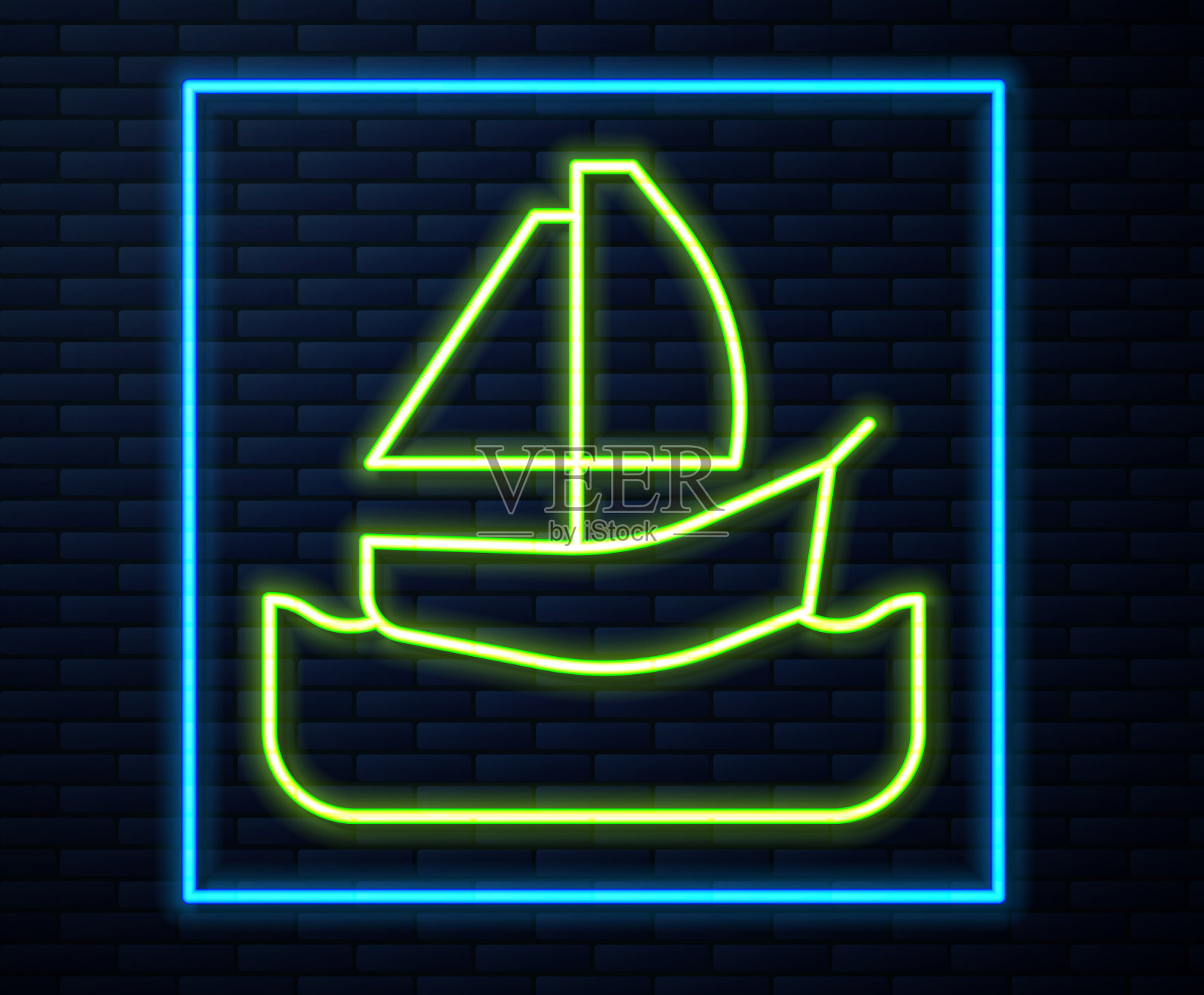 发光的霓虹灯线游艇帆船或帆船插画图片素材