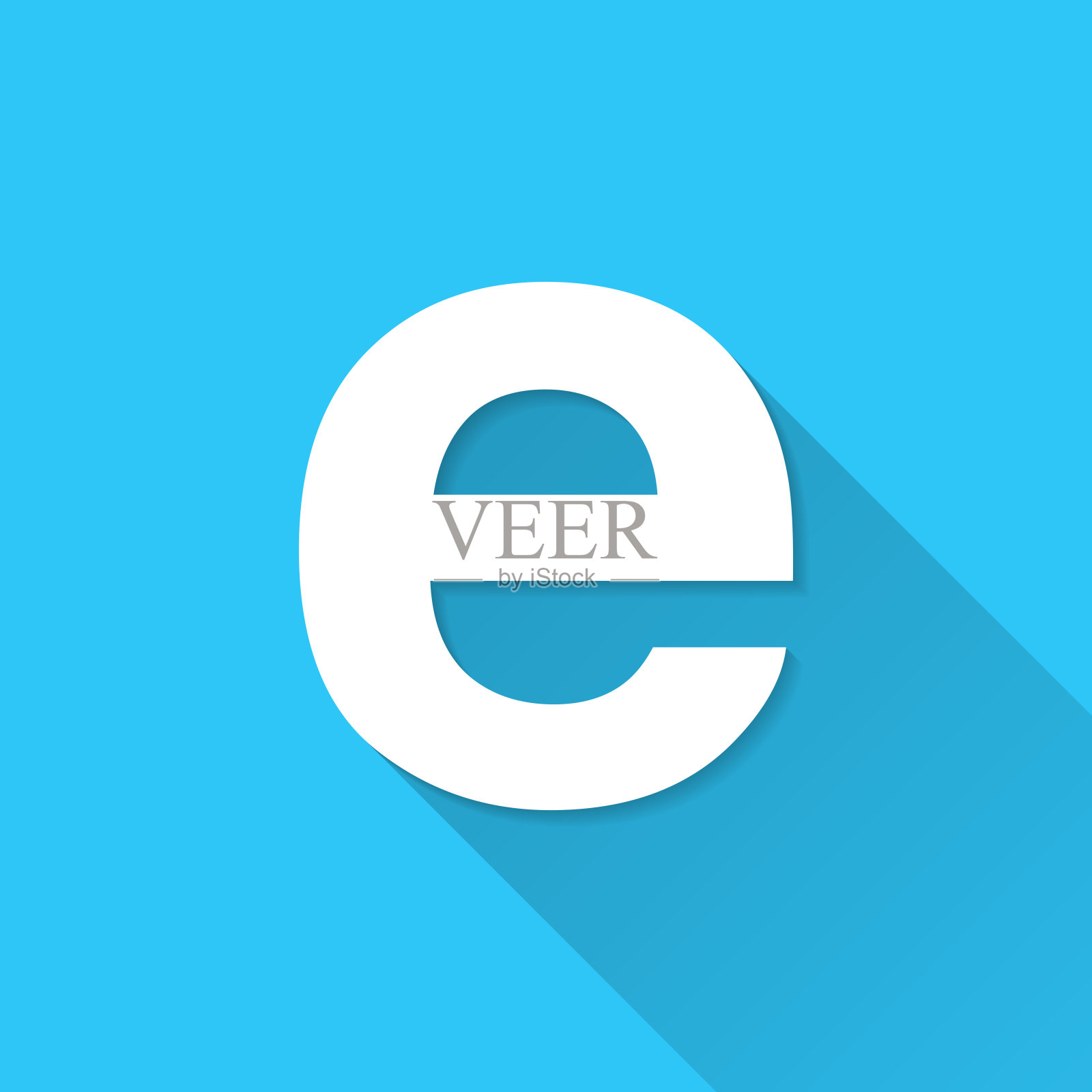 字母e.图标在蓝色背景-平面设计与长阴影设计元素图片