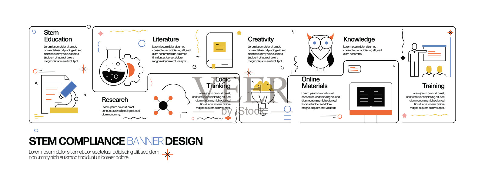 STEM教育概念，线风格矢量插图插画图片素材