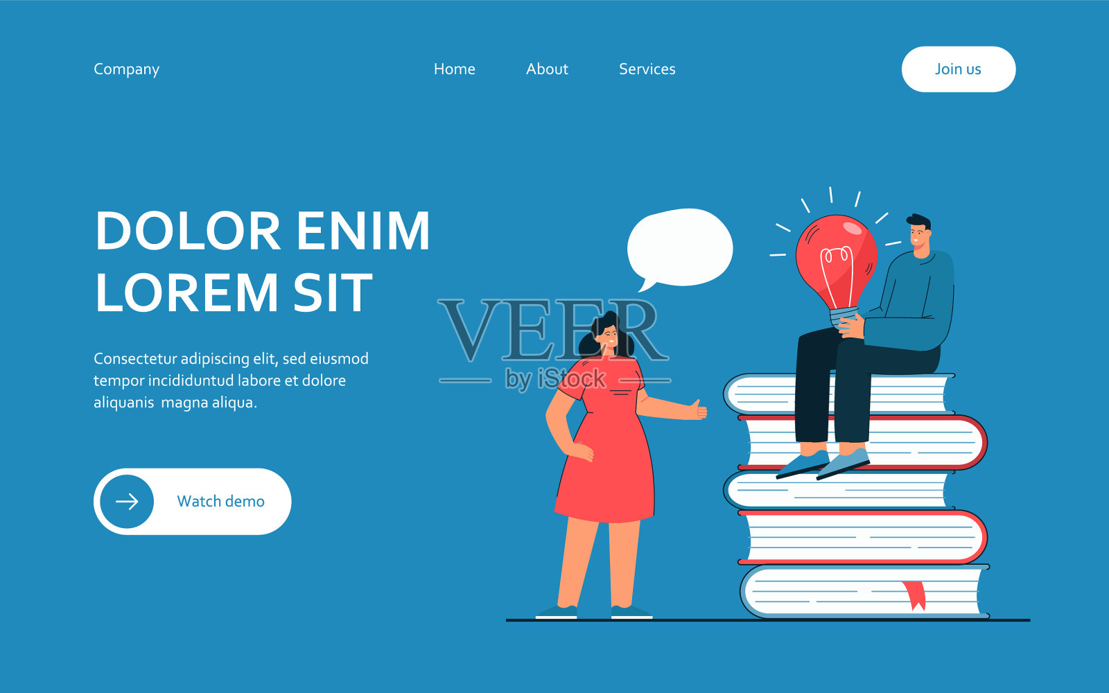 女人和男人坐在一堆书上聊天插画图片素材