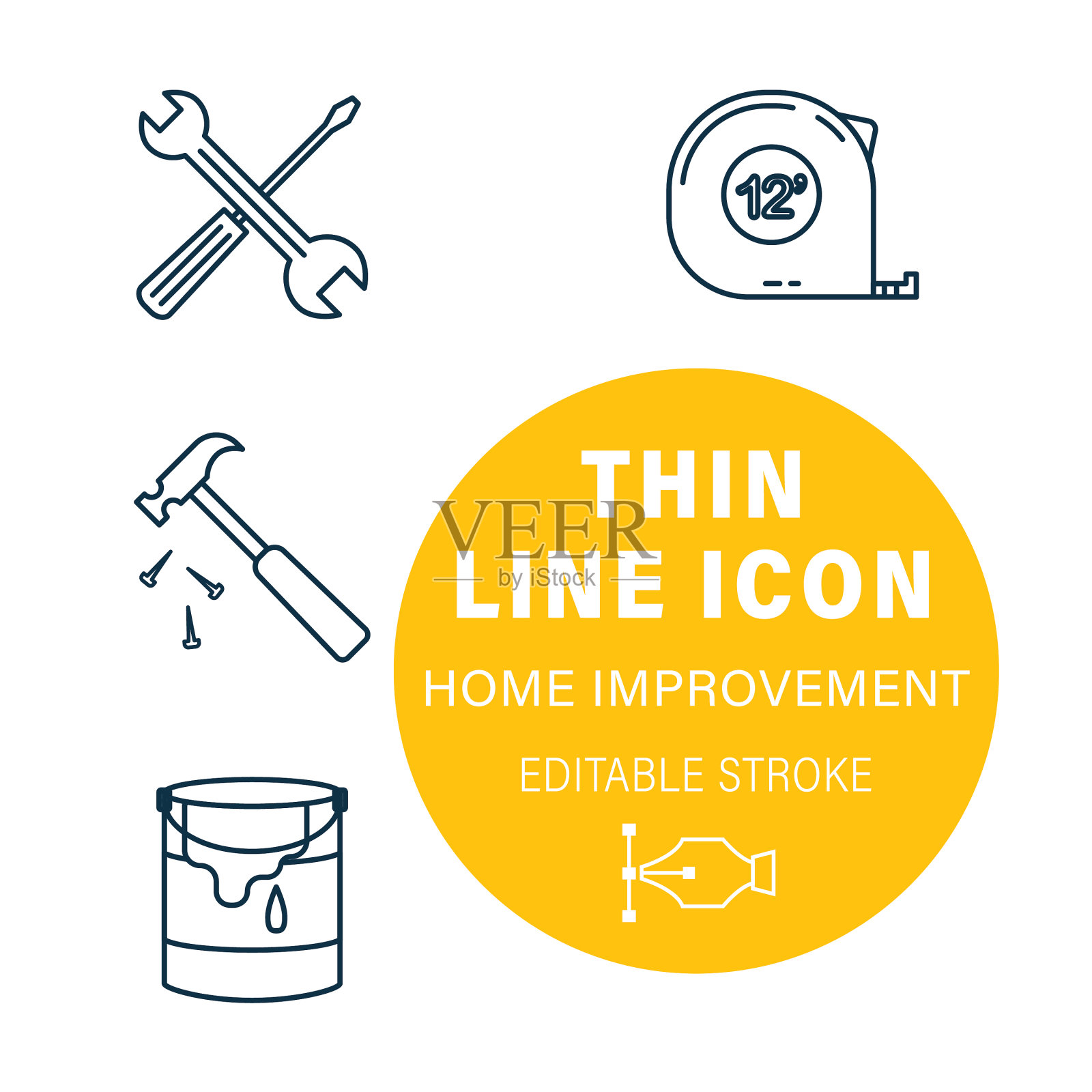 油漆和锤子DIY线图标集插画图片素材