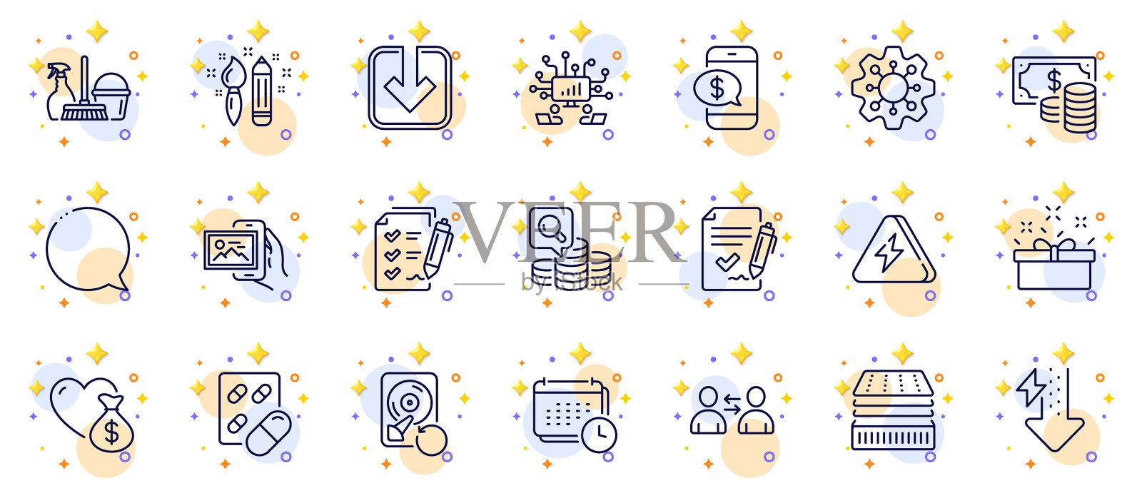 轮廓集闪电能量下降和图标素材