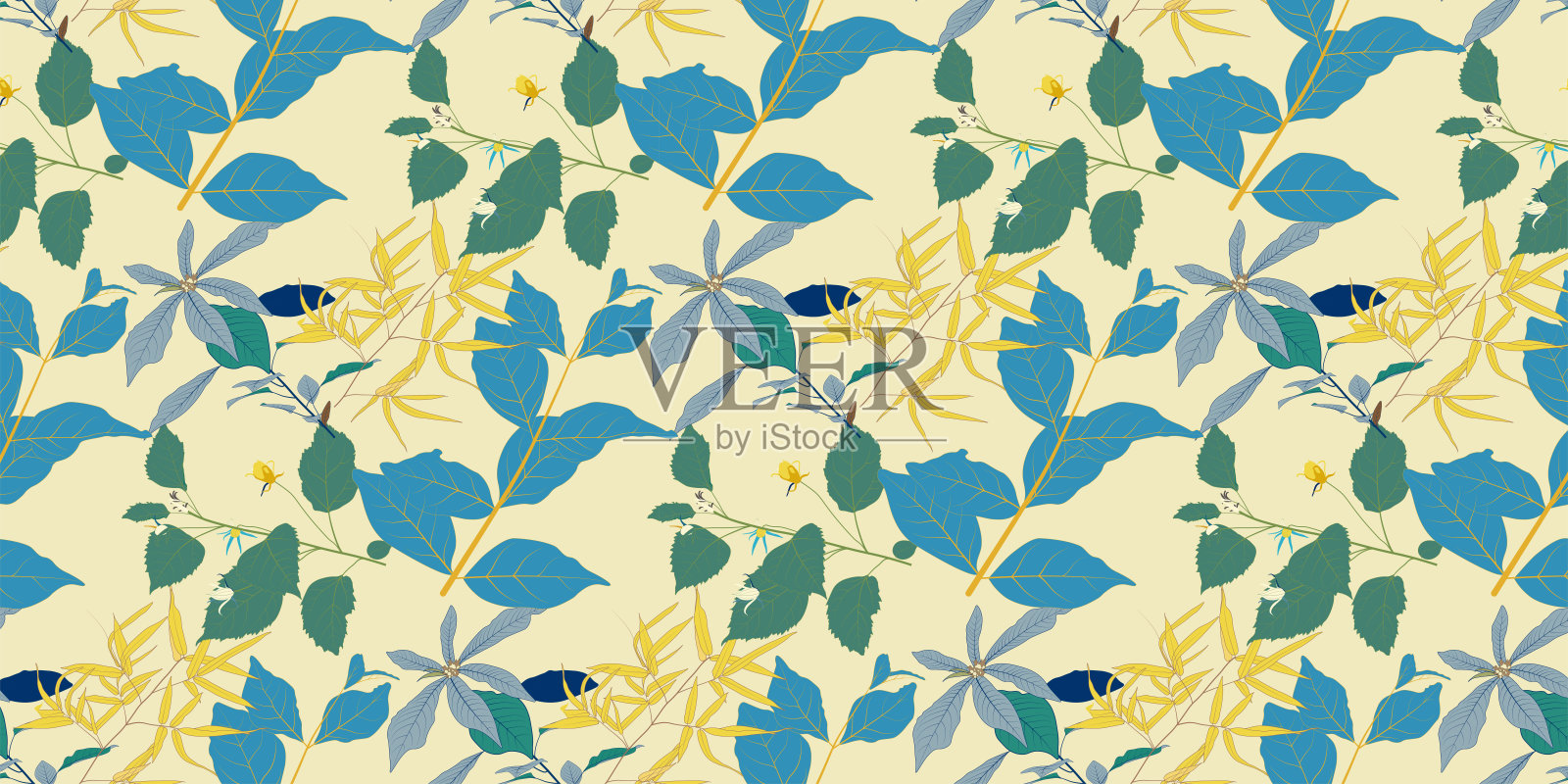 自然绿色背景矢量。花卉图案，金色裂叶植物与怪物植物线条艺术，插画图片素材