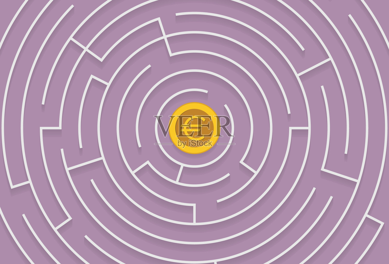 迷宫与欧元硬币插画图片素材