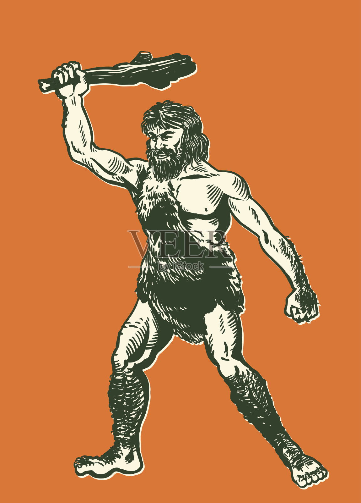 带着棍子的穴居人插画图片素材