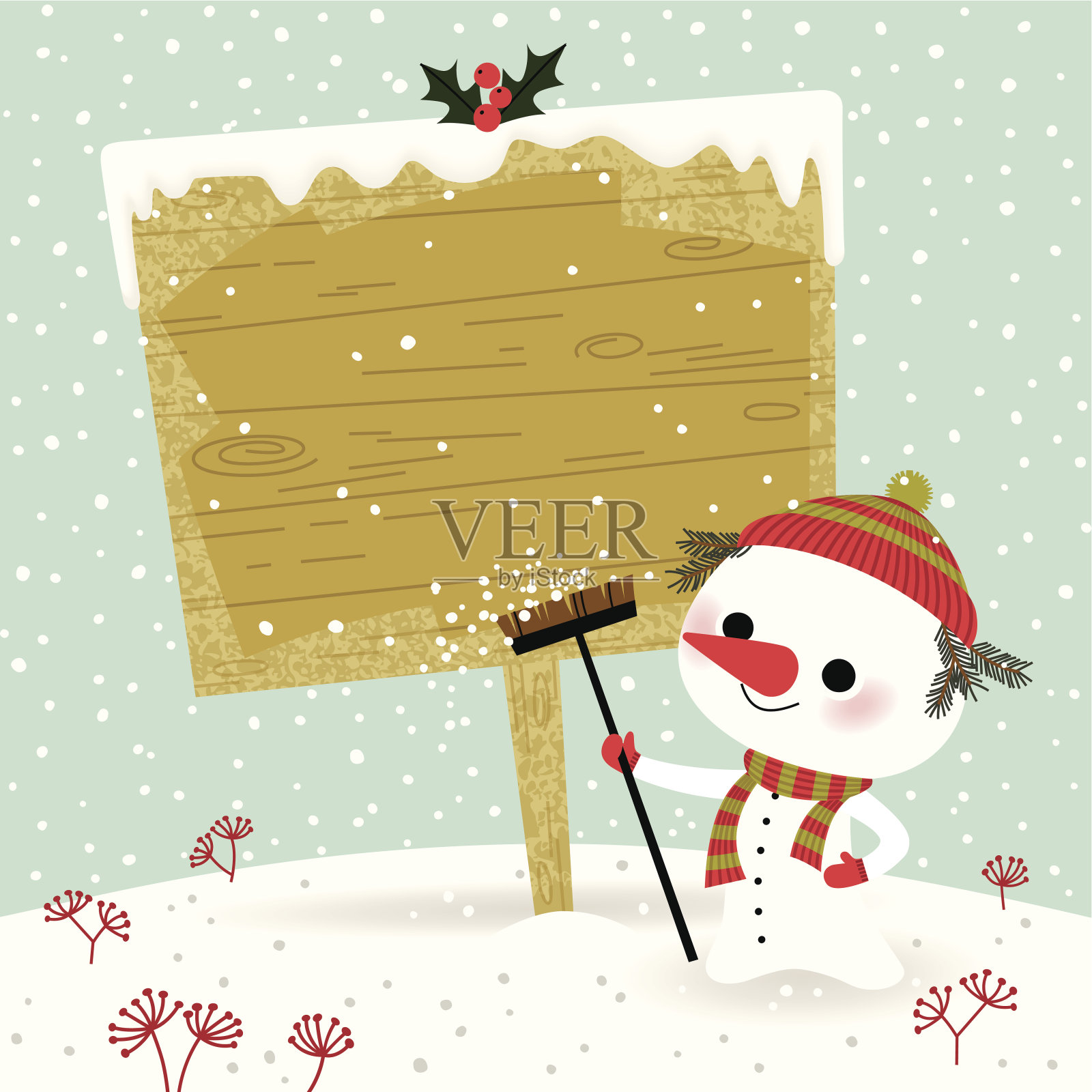 雪人和标志。插画图片素材