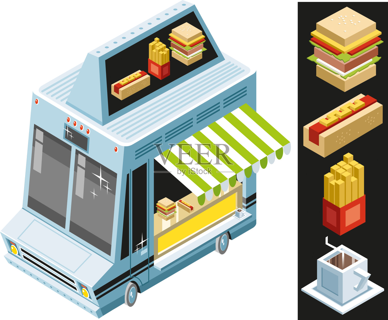 等距快餐车插画图片素材