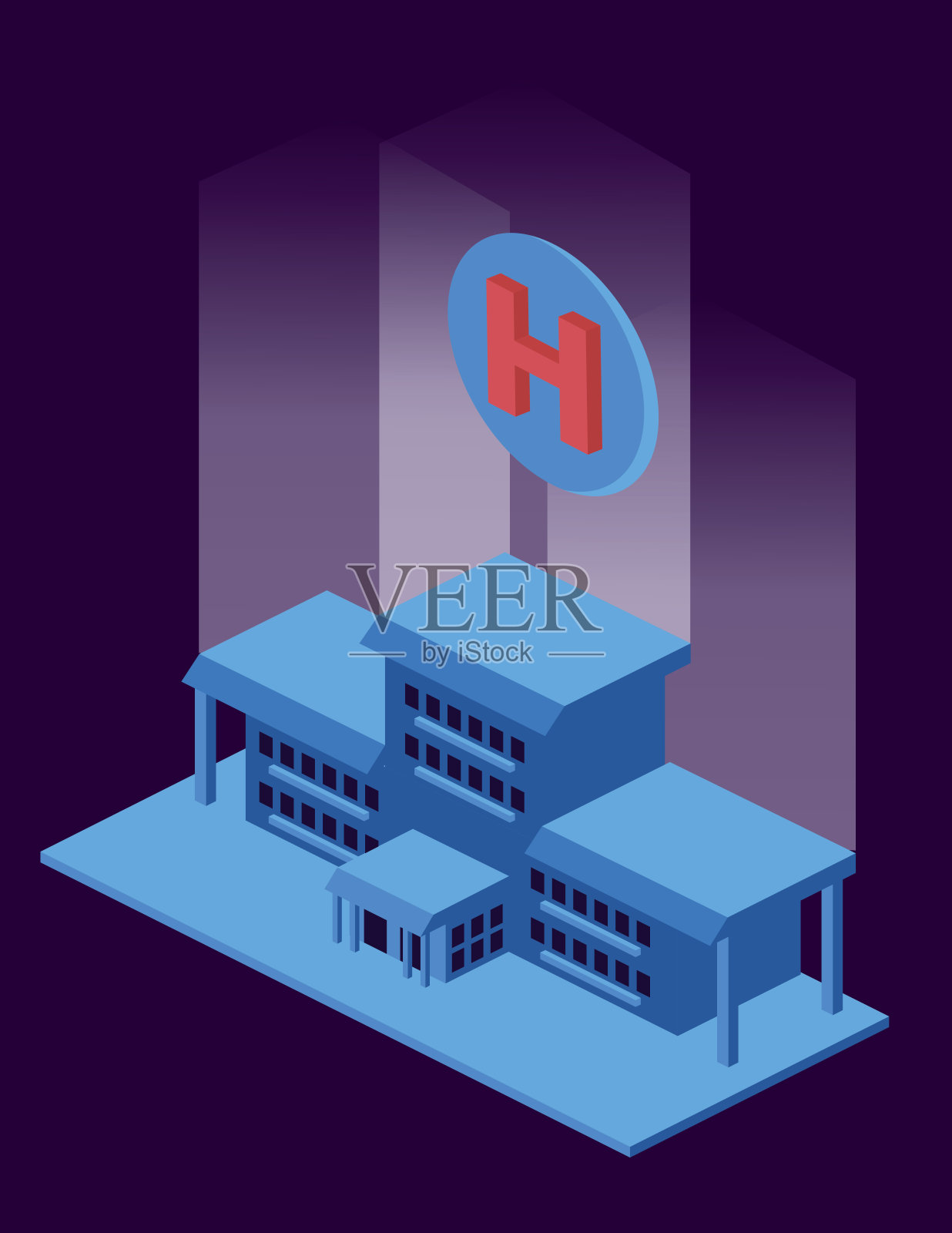 等距建筑概念-医院符号插画图片素材