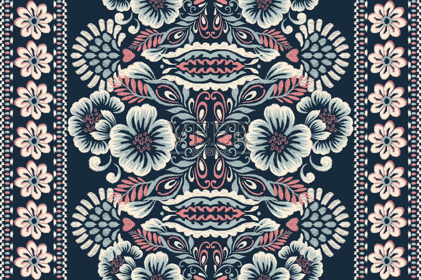 锦缎Ikat花佩斯利刺绣插画图片素材