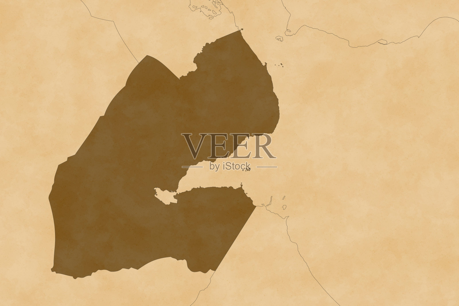 非洲吉布提地图系列，旧纸，只有边界插画图片素材