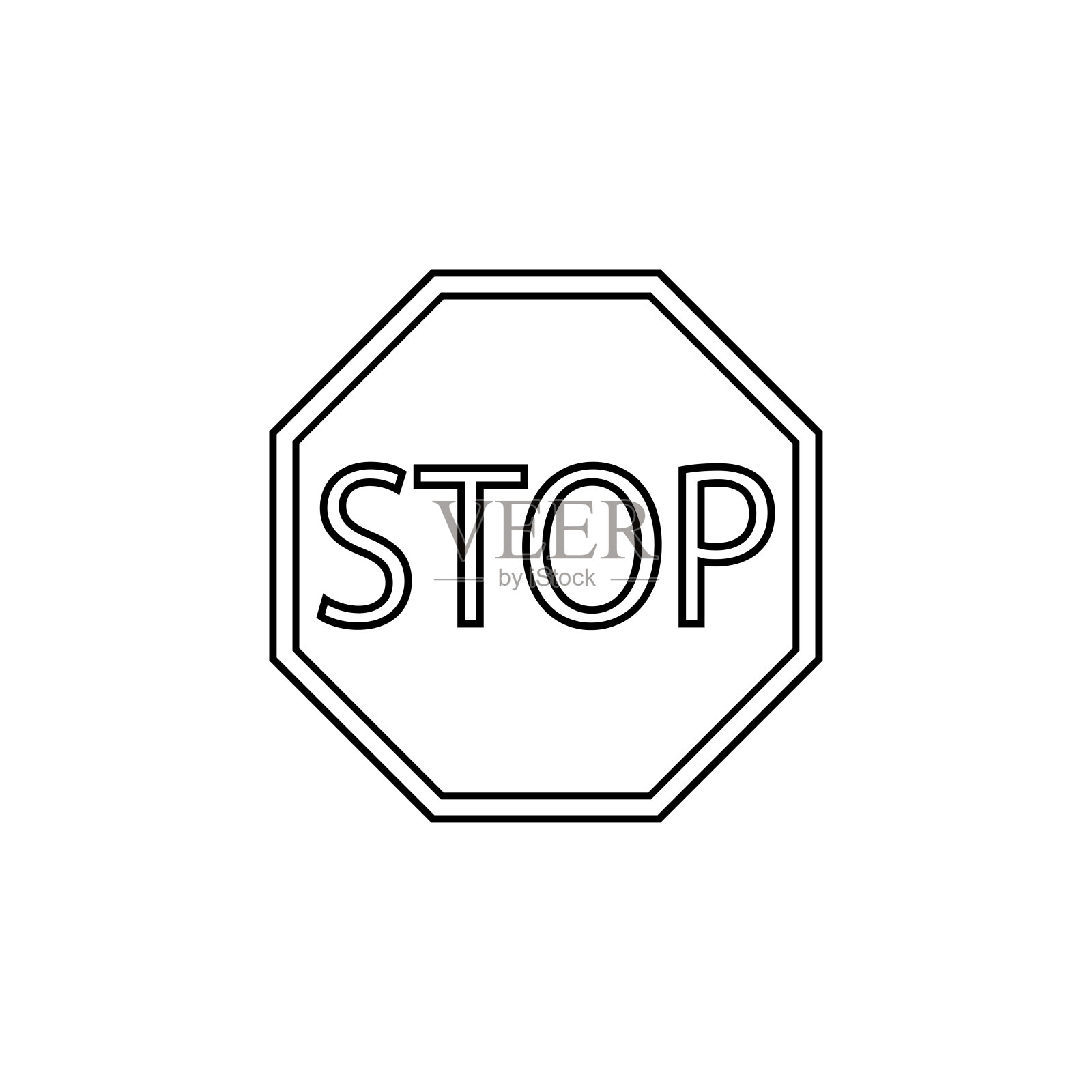 手绘孩子画矢量插图墙红色停止标志平面卡通孤立插画图片素材