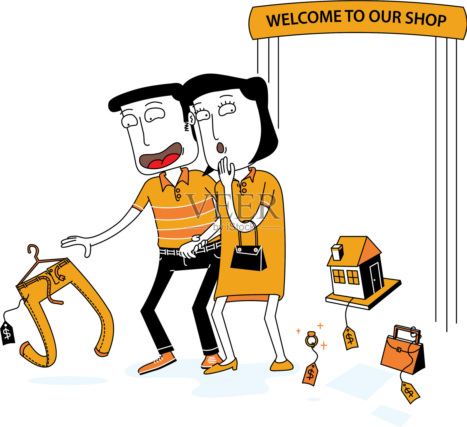 一对情侣走进一家商店设计元素图片