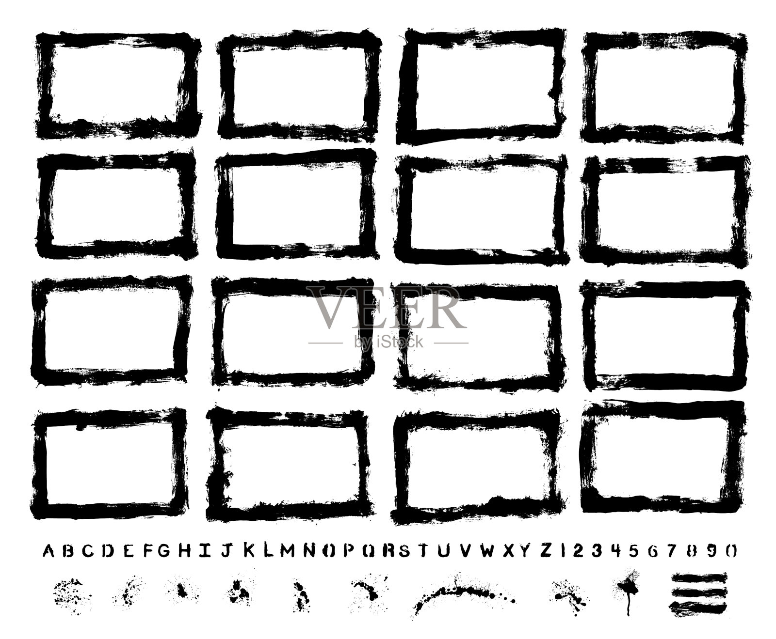 矢量手绘纹理边界和油漆喷溅集:艺术家自己的收藏插画图片素材