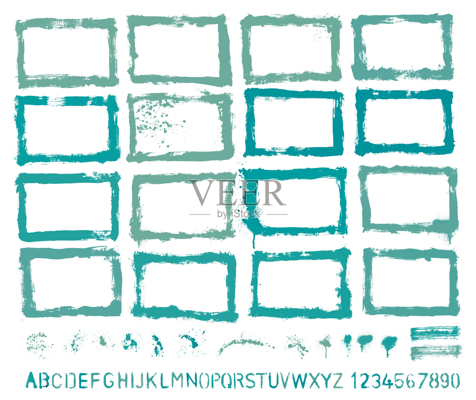 绘制矢量边界和油漆喷溅设计师集合插画图片素材