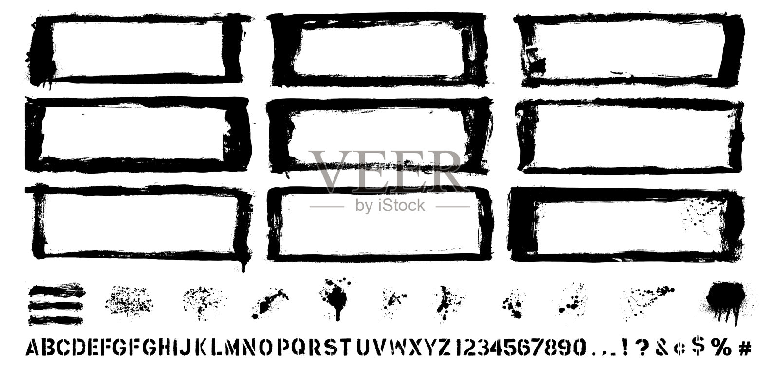 绘制矢量边界和油漆喷溅设计师集合插画图片素材
