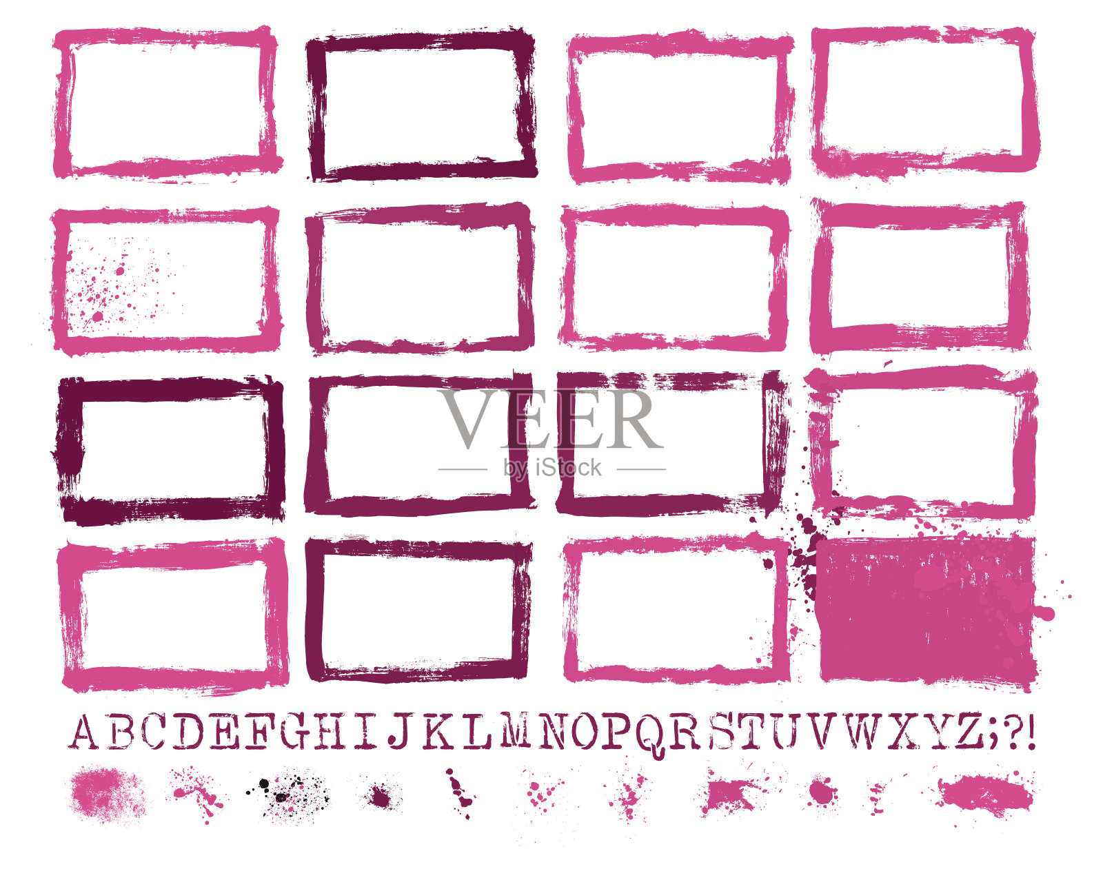 绘制矢量边界和油漆喷溅设计师集合插画图片素材