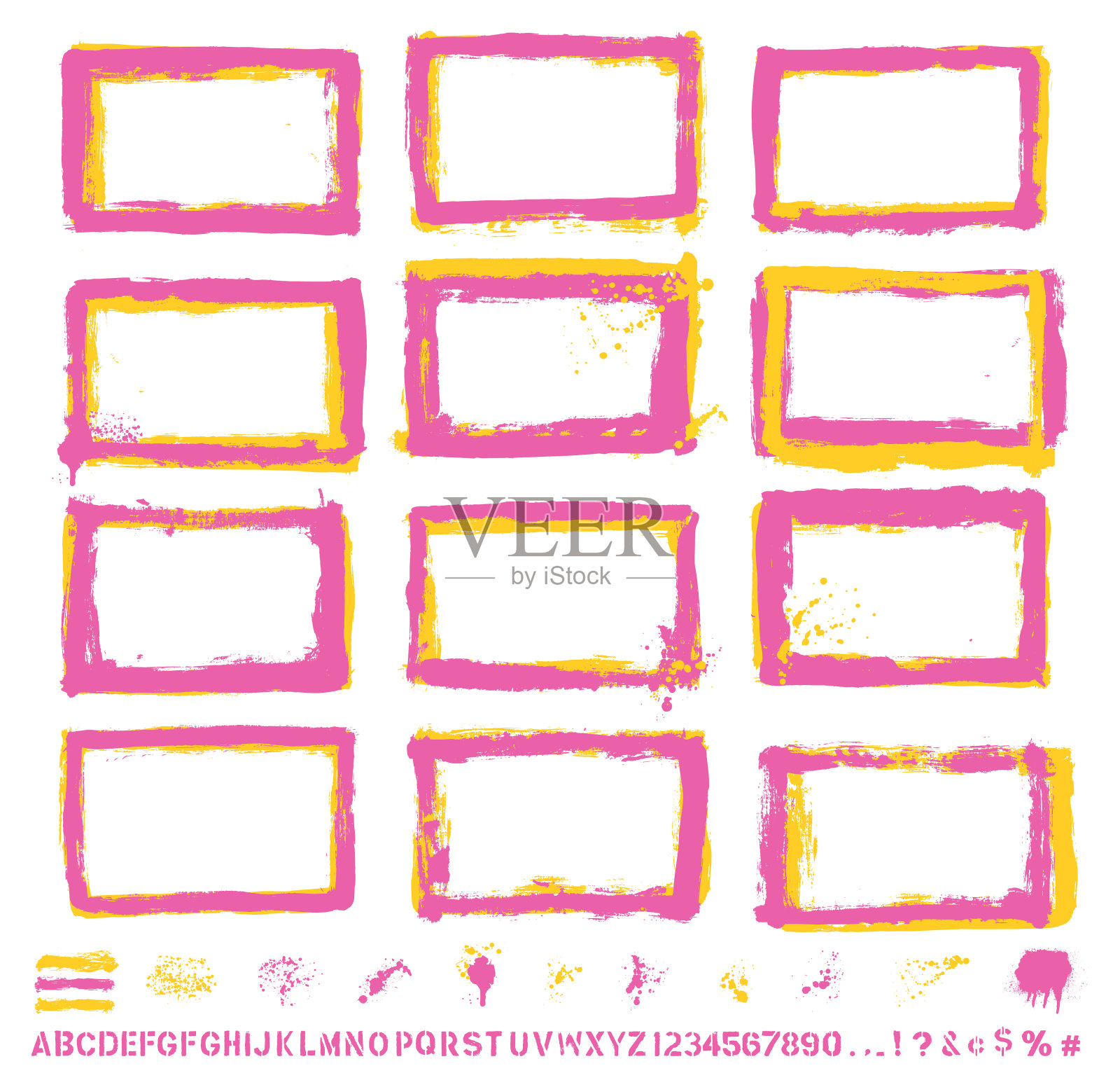 矢量手绘垃圾边界飞溅字母集插画图片素材