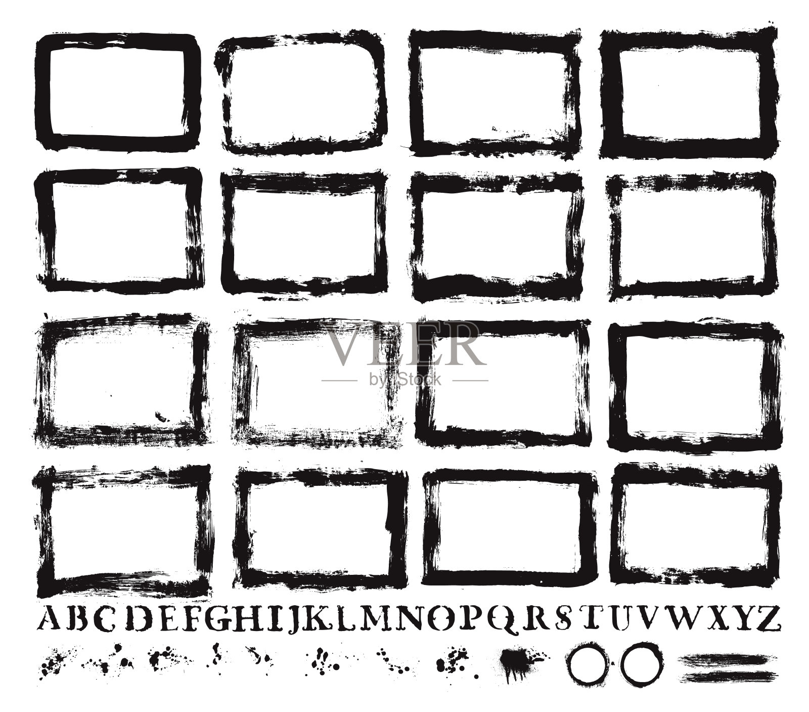 油漆垃圾边界，字母，滴水和溅集插画图片素材