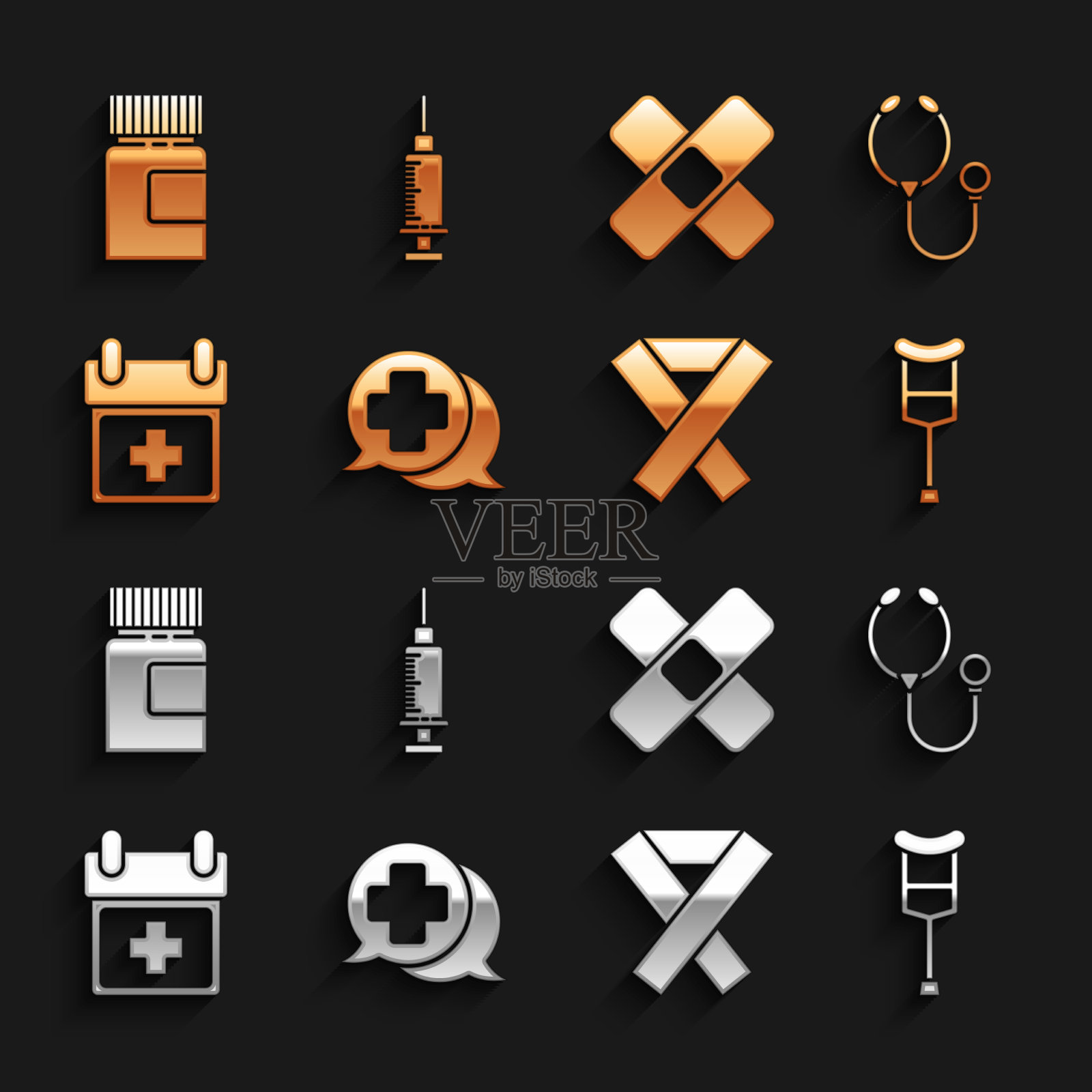 设置对话与医生听诊器拐杖图标素材