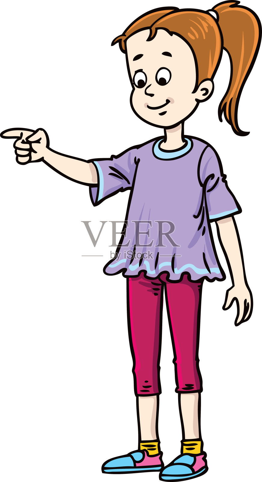 小女孩指着，矢量图设计元素图片