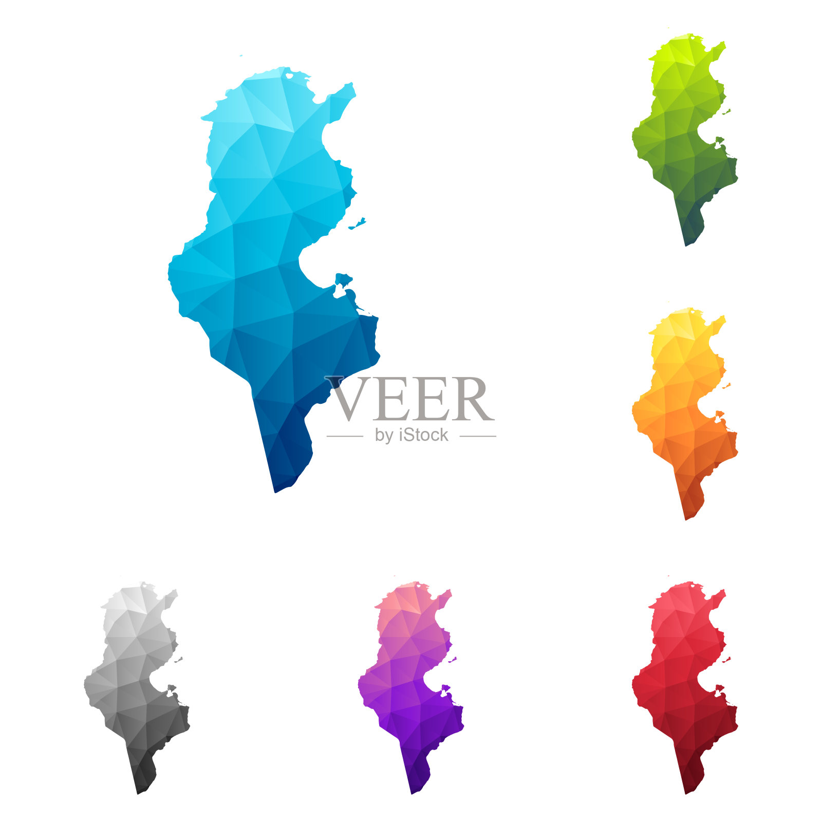 突尼斯地图在低多边形风格-彩色多边形几何设计插画图片素材