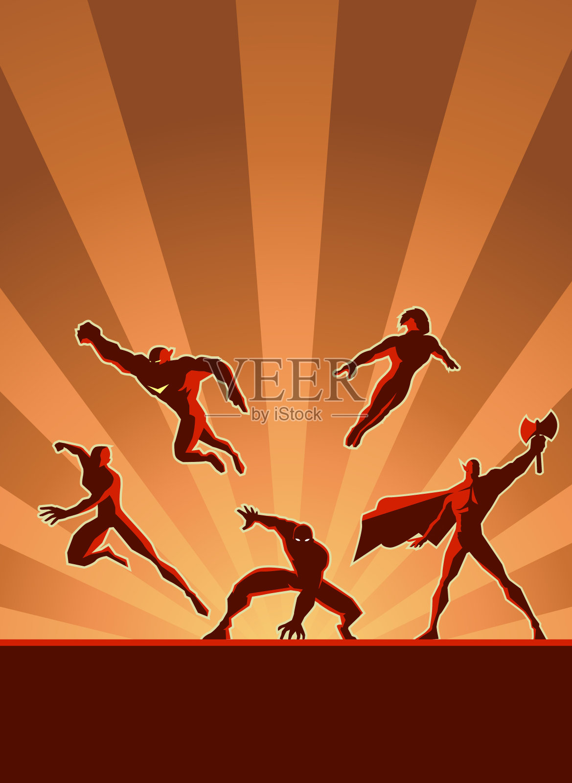 矢量复古超级英雄团队插图插画图片素材