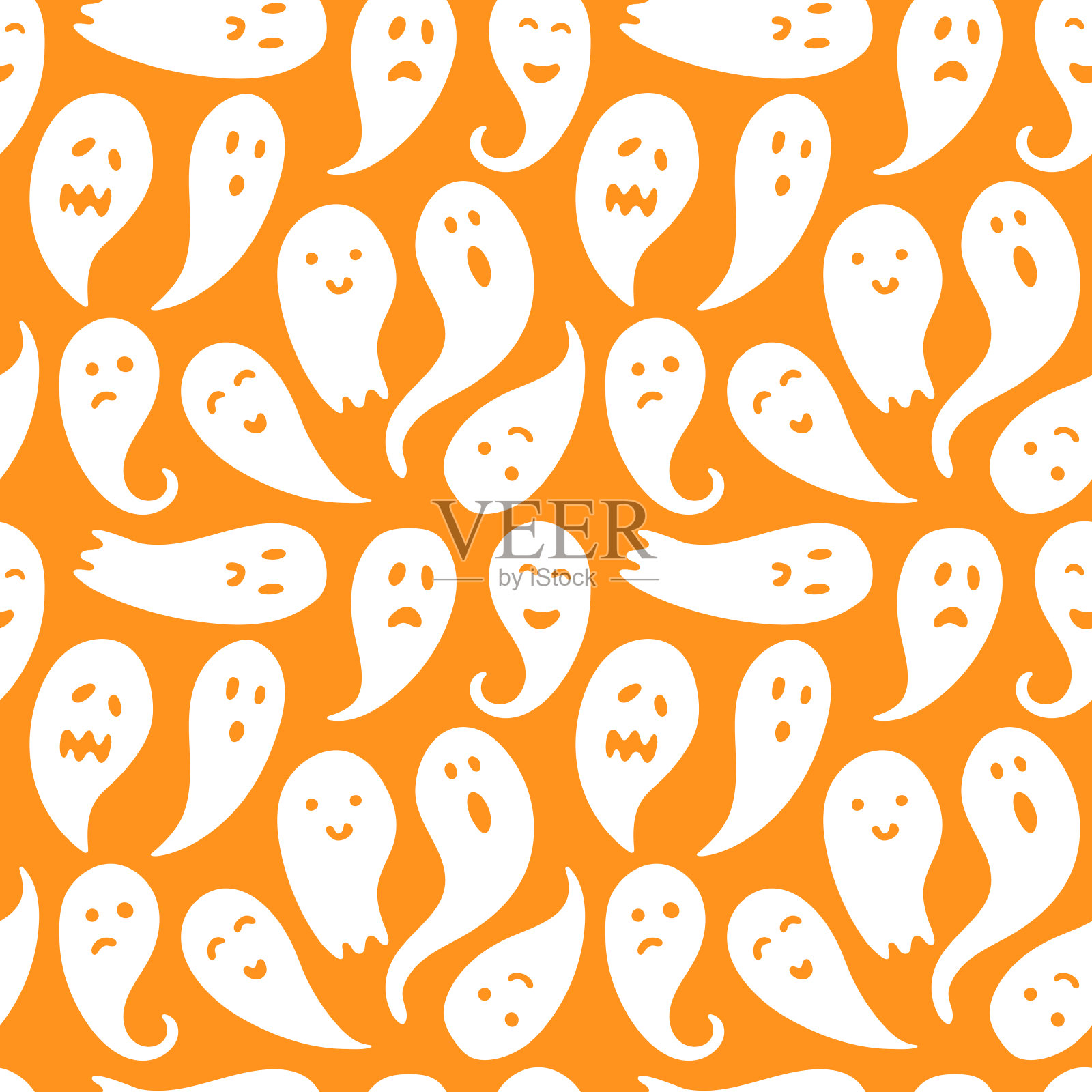 无缝鬼插图模式与橙色背景插画图片素材