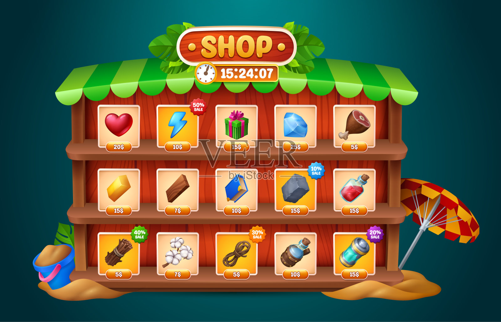 卡通游戏橱窗与资产插画图片素材