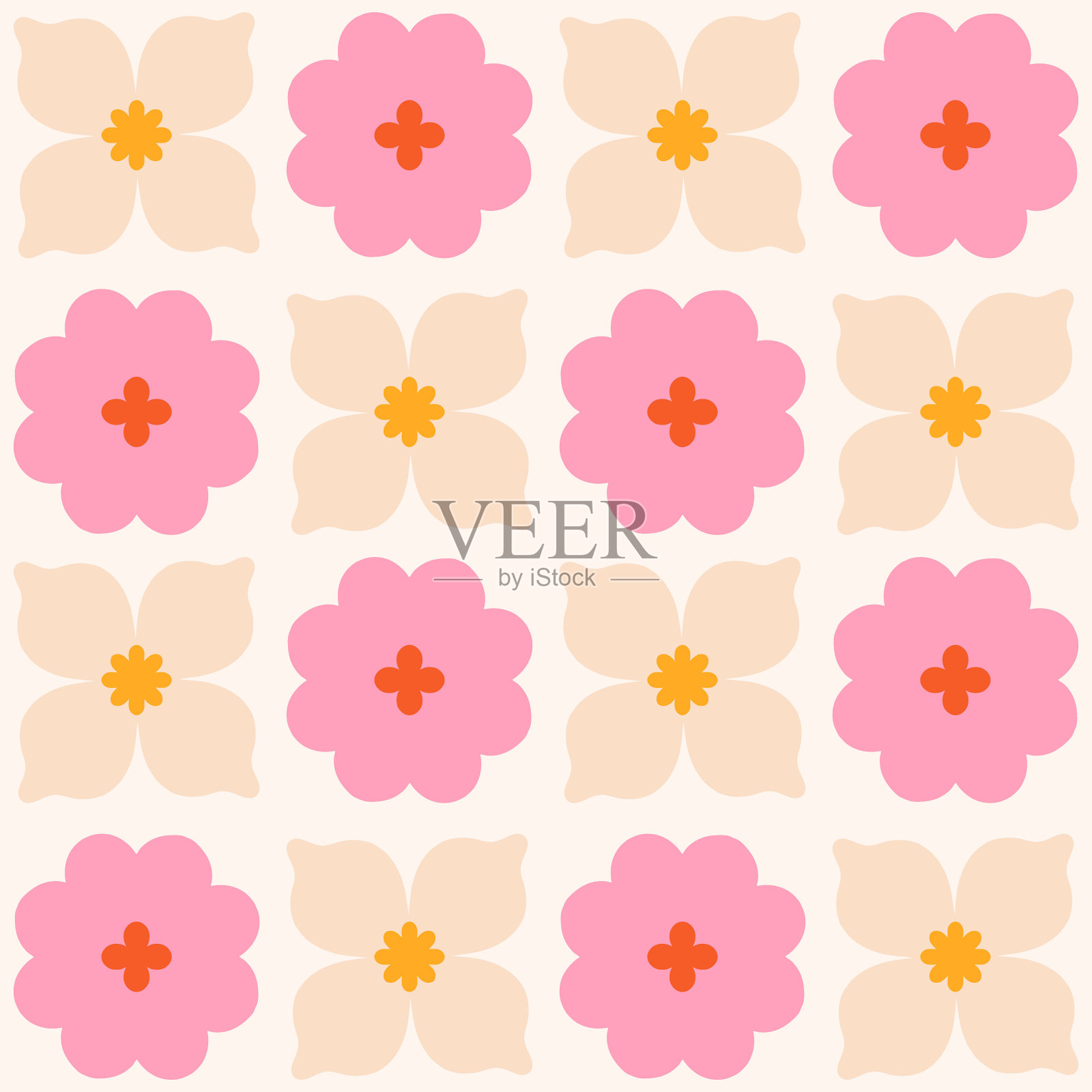 抽象花卉瓷砖无缝图案。插画图片素材