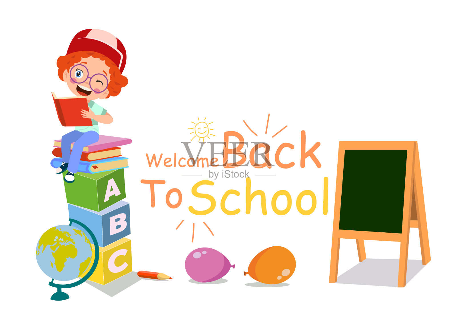 返校元素设置在平面设计中插画图片素材