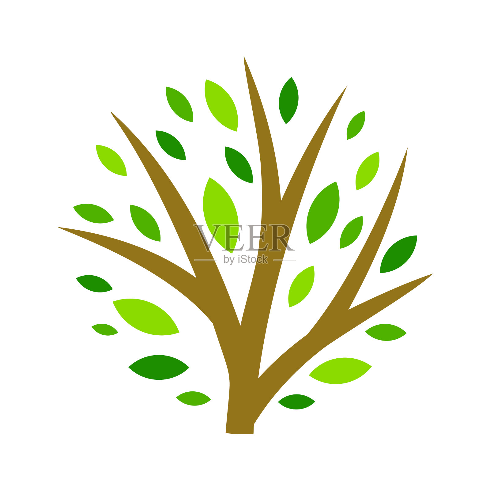 风格化的树与树叶。徽标和设计的插图或概念。插画图片素材